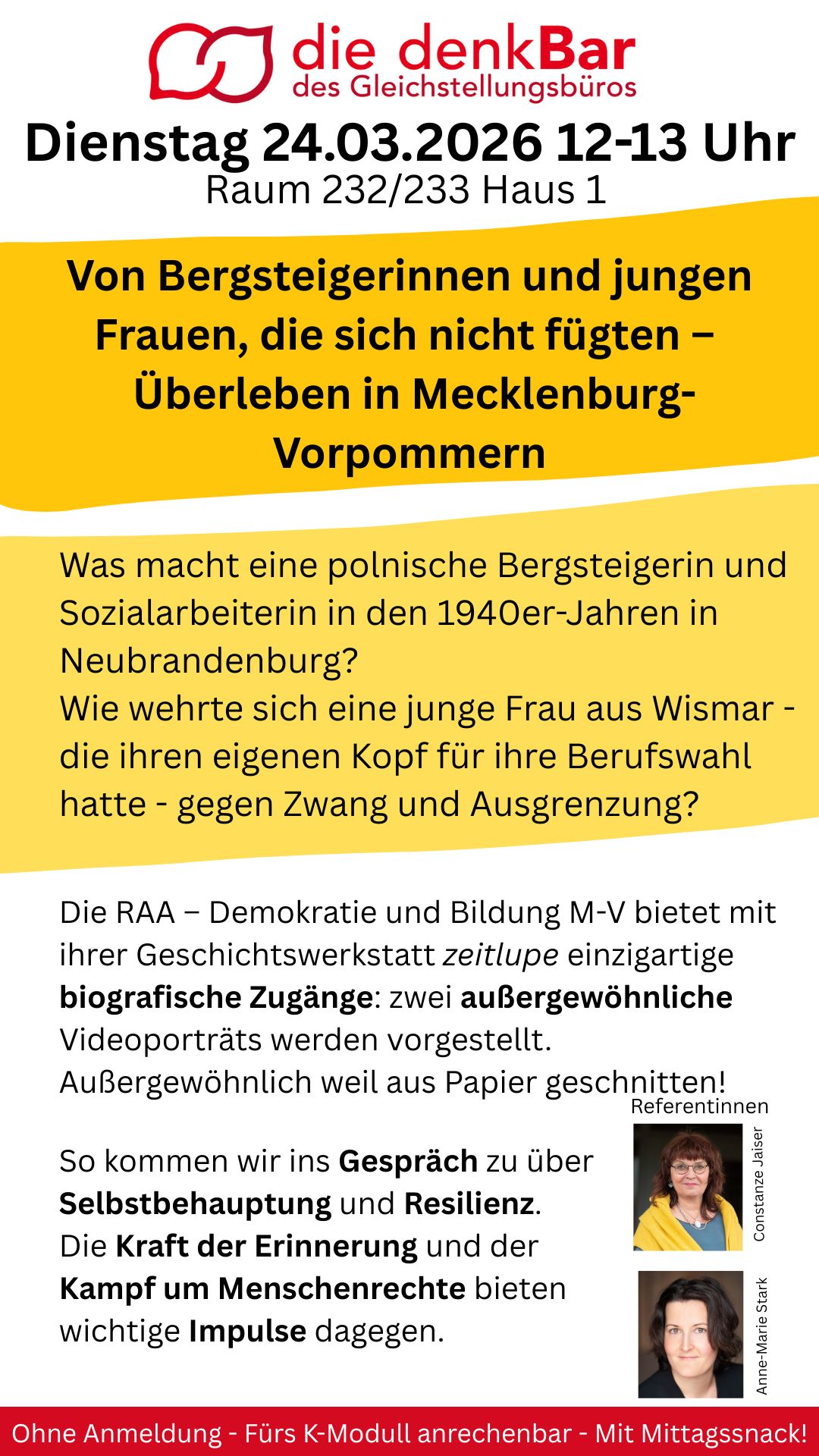 denkBar: Von Bergsteigerinnen und jungen Frauen, die sich nicht fügten – Überleben in Mecklenburg-Vorpommern