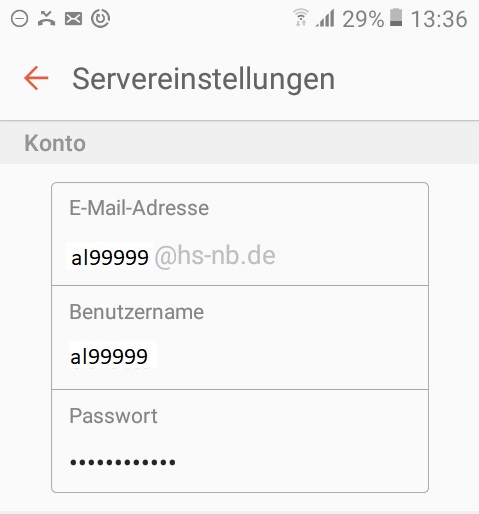 E-Mail-Server Einstellungen unter Android