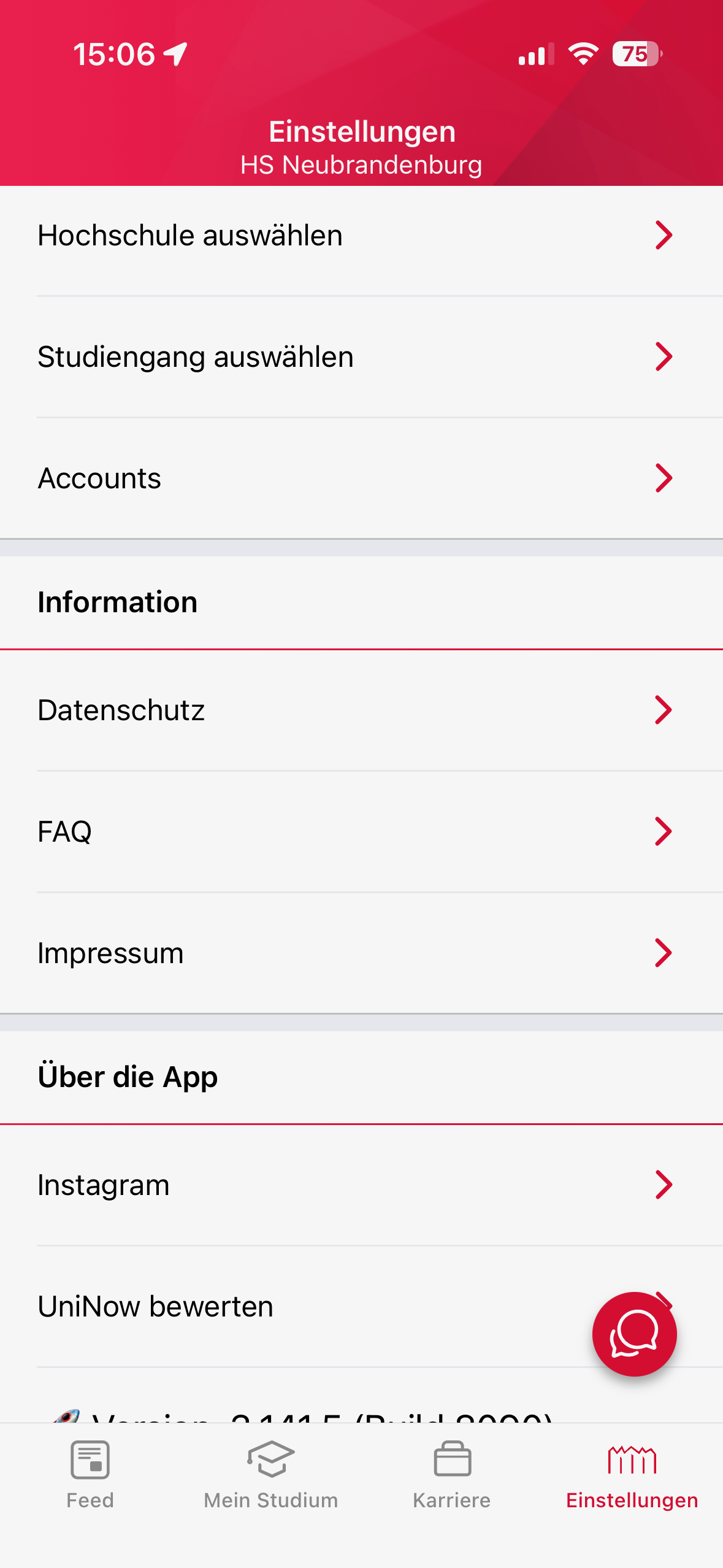 Screenshot der Einstellungen