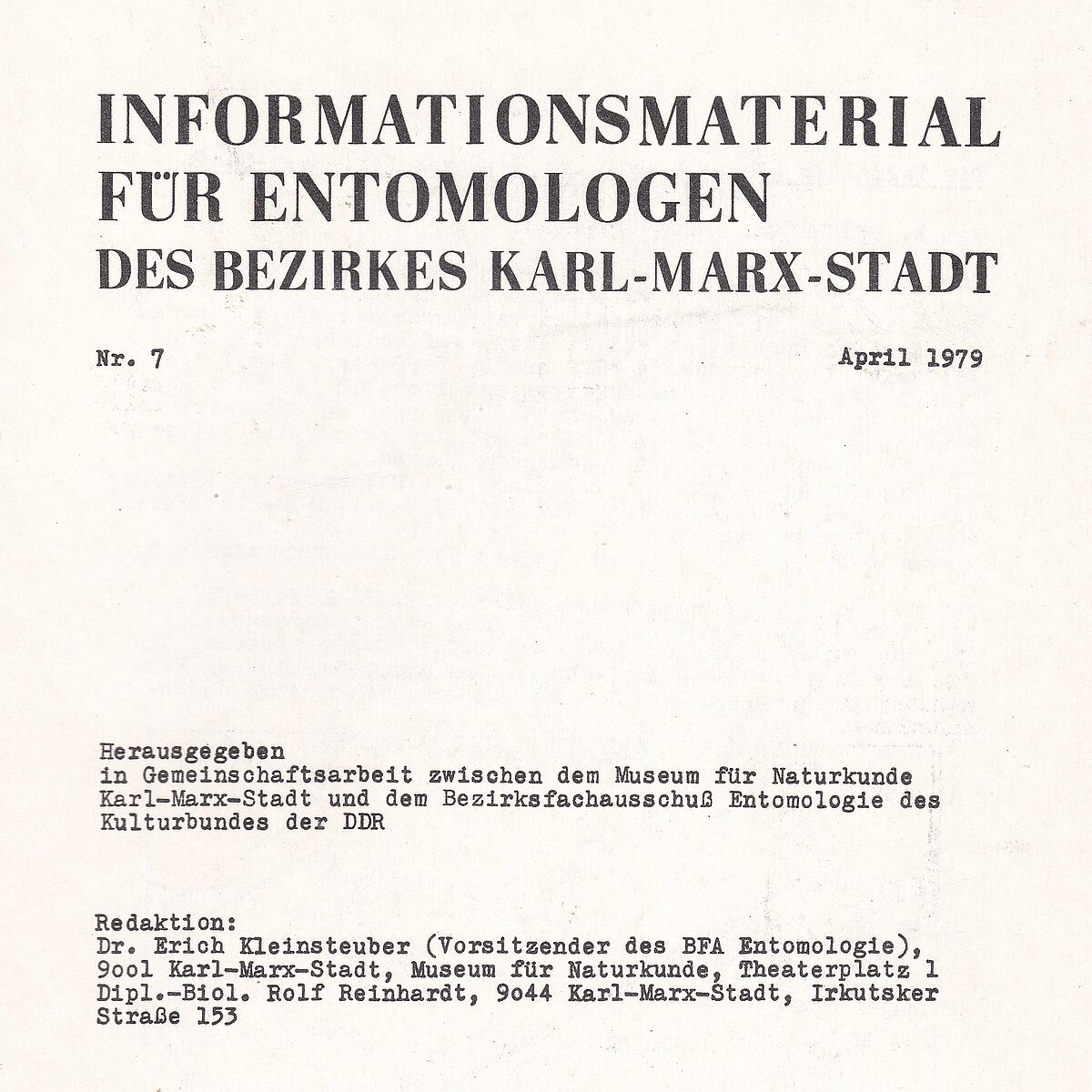 Informationsmaterial für Entomologen ...