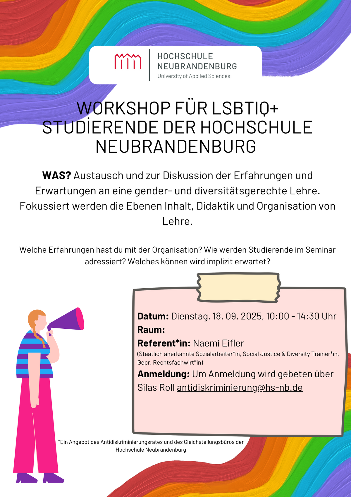 Plakat: Workshop für LSBTIQ+ Studierende 