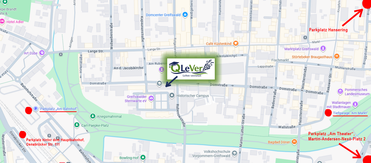 Übersicht über Parkmöglichkeiten in Greifswald im Zuge von QleVer Campus