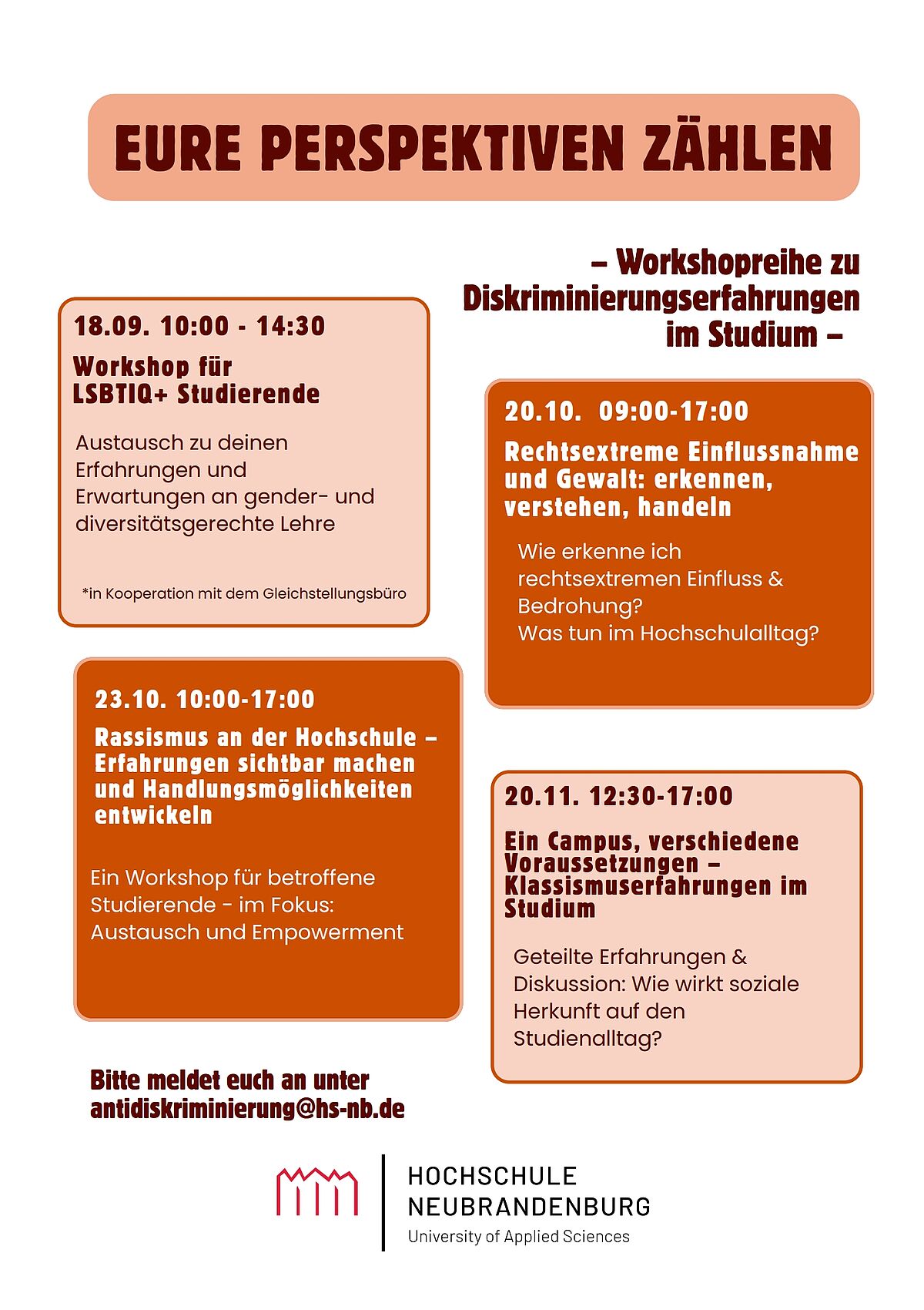 Termine Workshopreihe im Wintersemester 