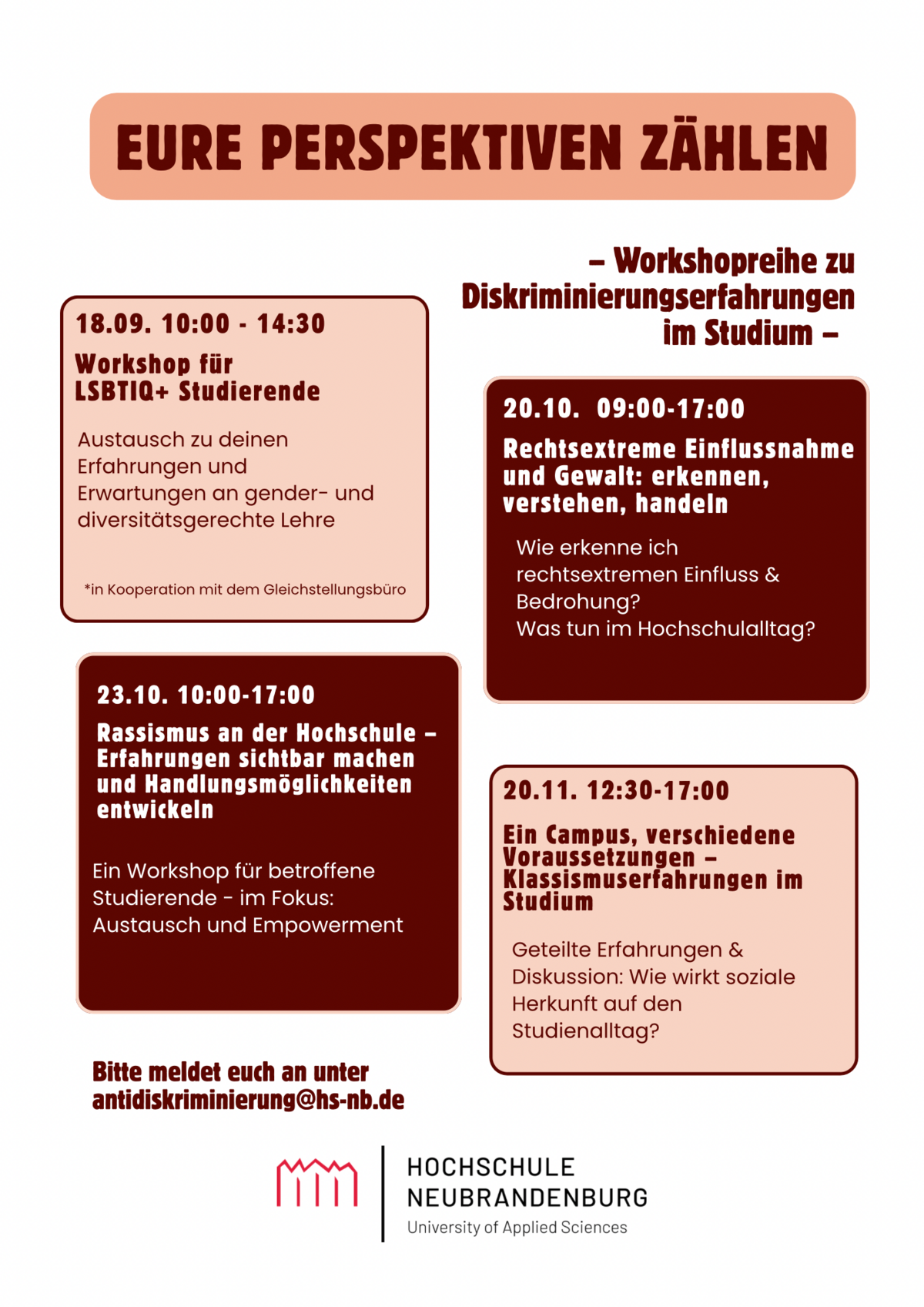 Termine Workshops im Wintersemester