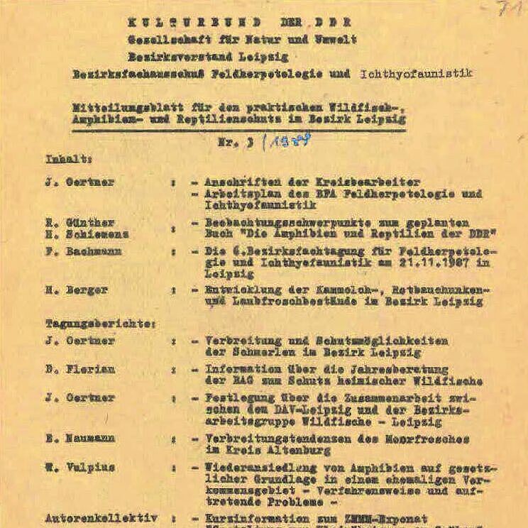 Mitteilungsblatt für den praktischen Wildfisch-, Amphibien- und Reptilienschutz, Bezirk Leipzig