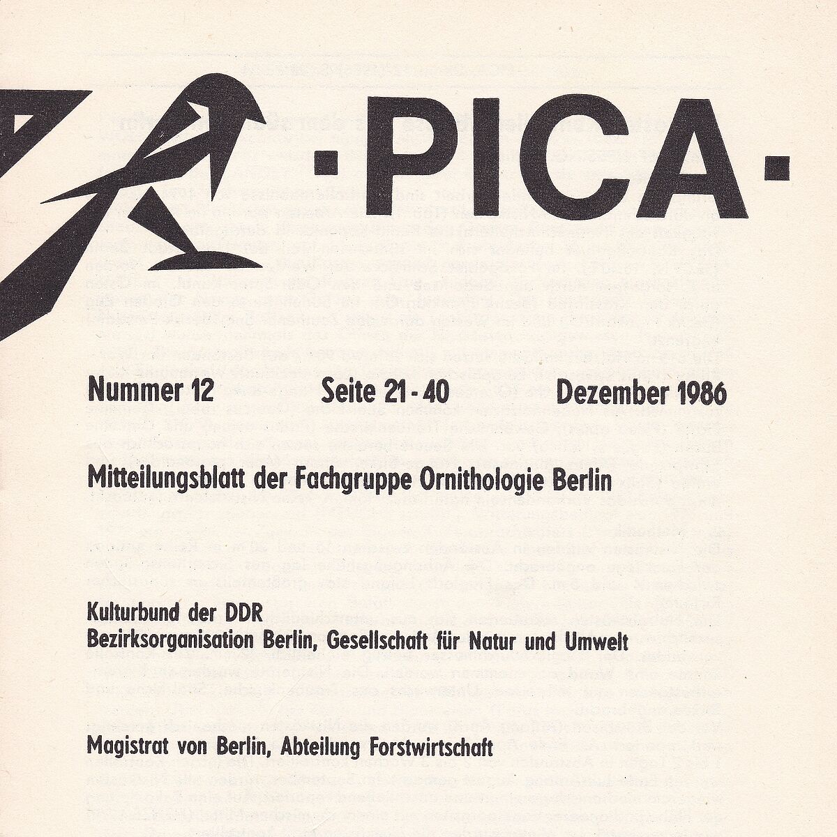 PICA - Mitteilungsblatt der Fachgruppe Ornithologie Berlin