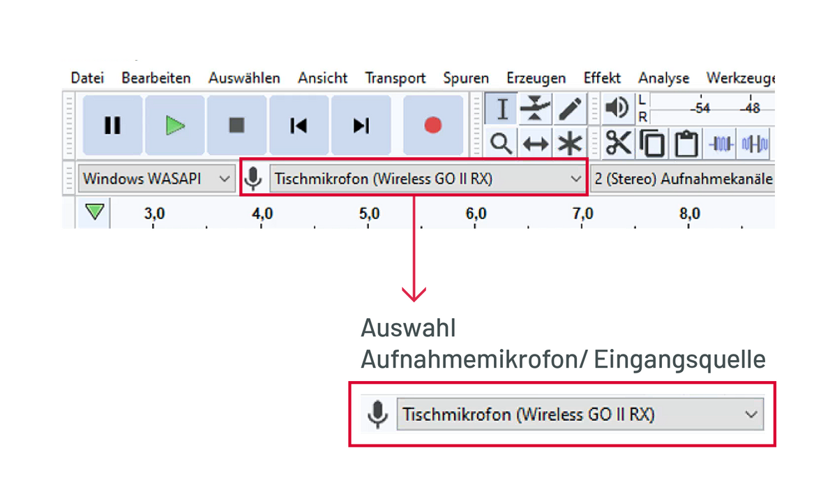 Aufnahmemikrofon/Eingangsquelle auswählen