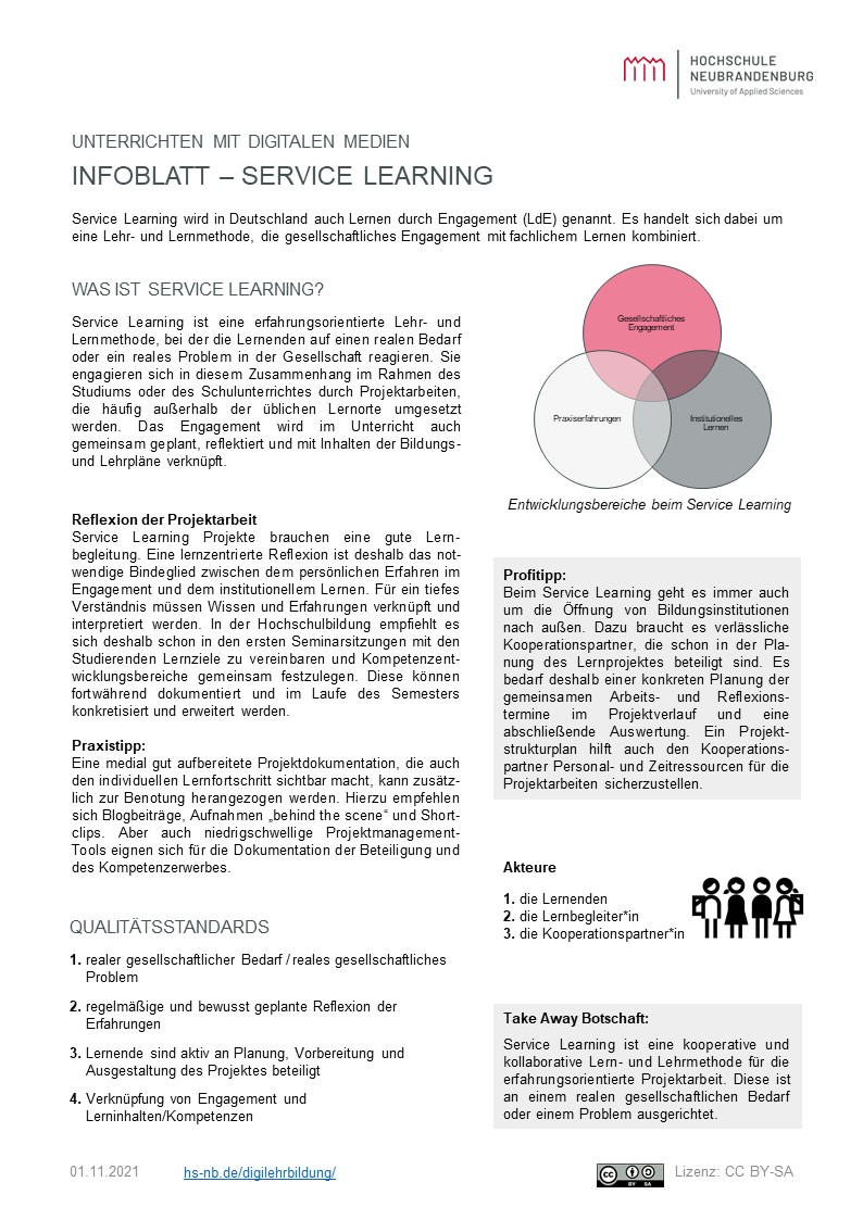 Das Infoblatt zum Thema Service Learning